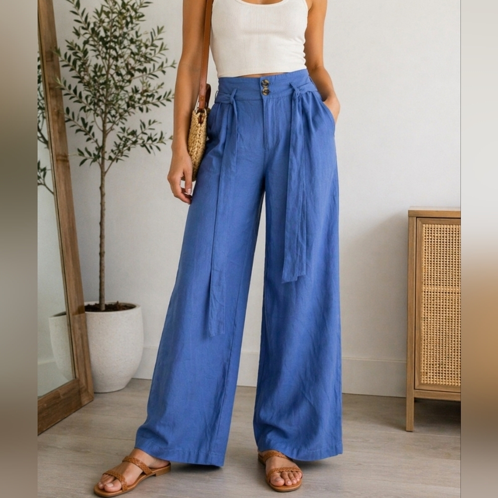 Twik Blue Wide Leg Pants XS High Rise Flowy Trouser Casual Chic